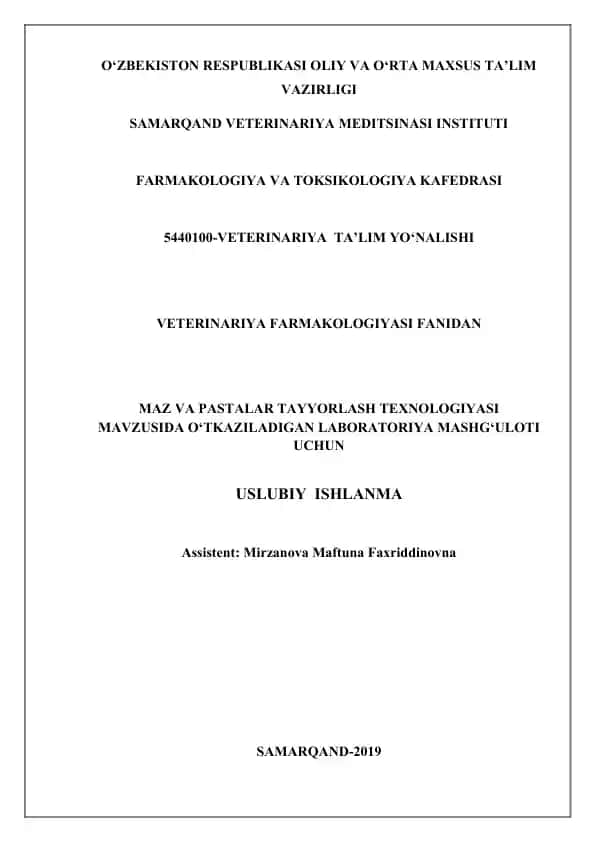 Maz va Pastalar Tayyorlash Texnologiyasi Uslubi
