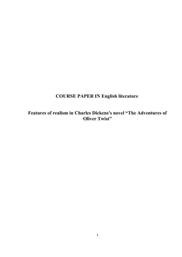 The Adventures of Oliver Twist Course Paper