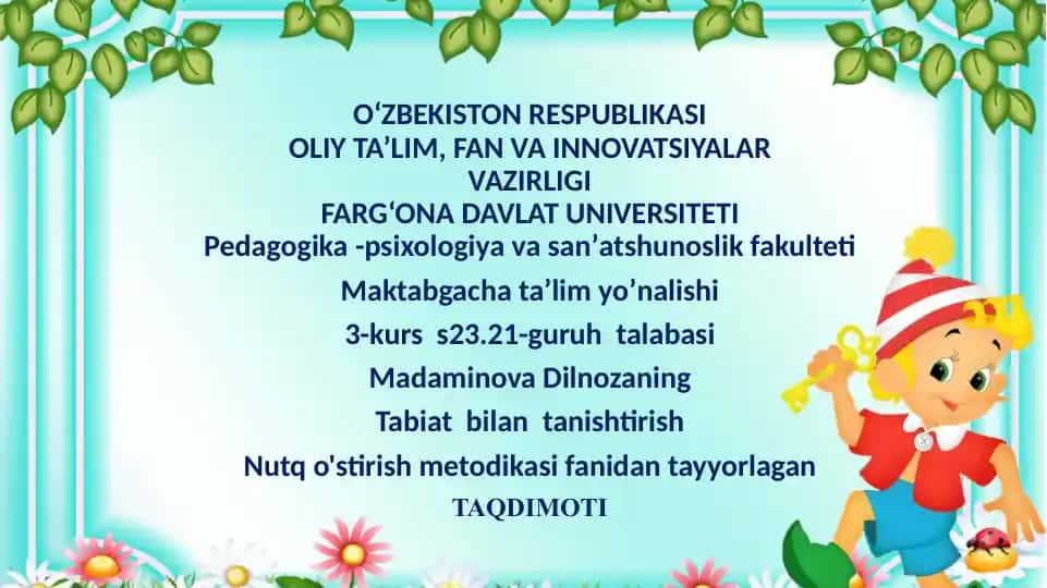 Bolalarninutqinioʻstirishningpredmetimaqsadivavazifalari