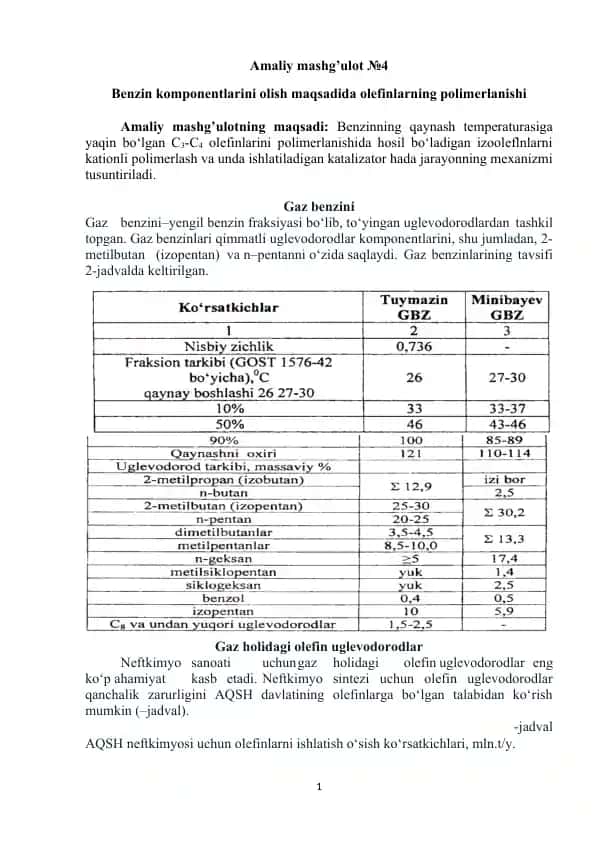 Gaz holidagi olefin uglevodorodlar