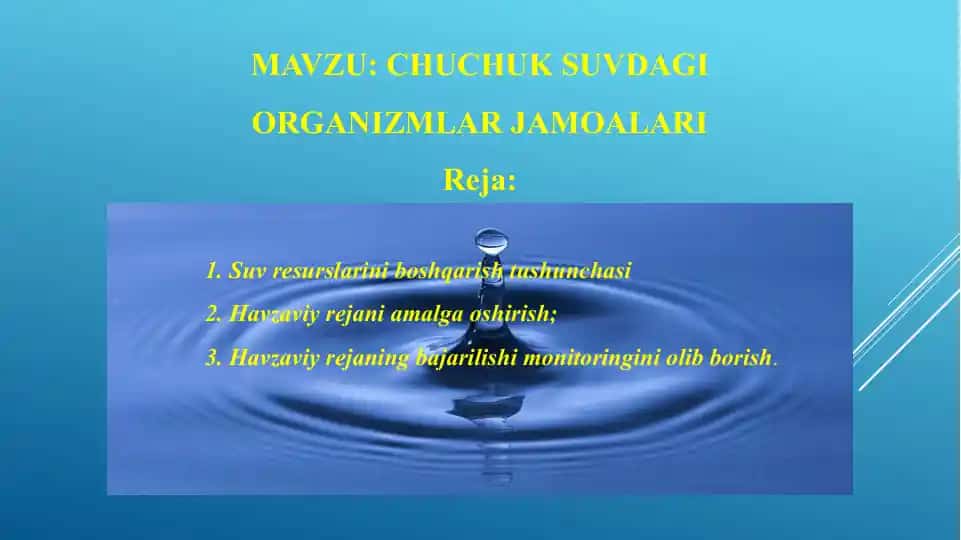 CHUCHUK SUVDAGI ORGANIZMLAR JAMOALARI