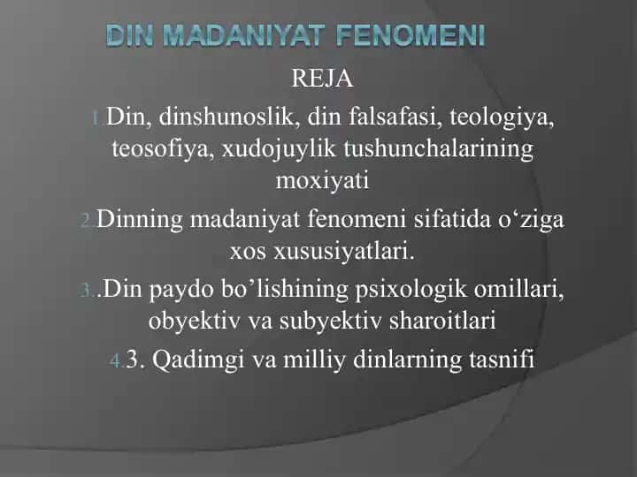 Din, dinshunoslik va teologiya bo‘yicha taqdimot reja