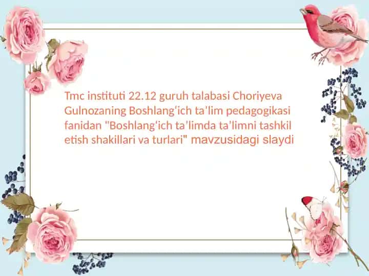 Boshlang'ich ta'lim data o'linish usullari va turkullari