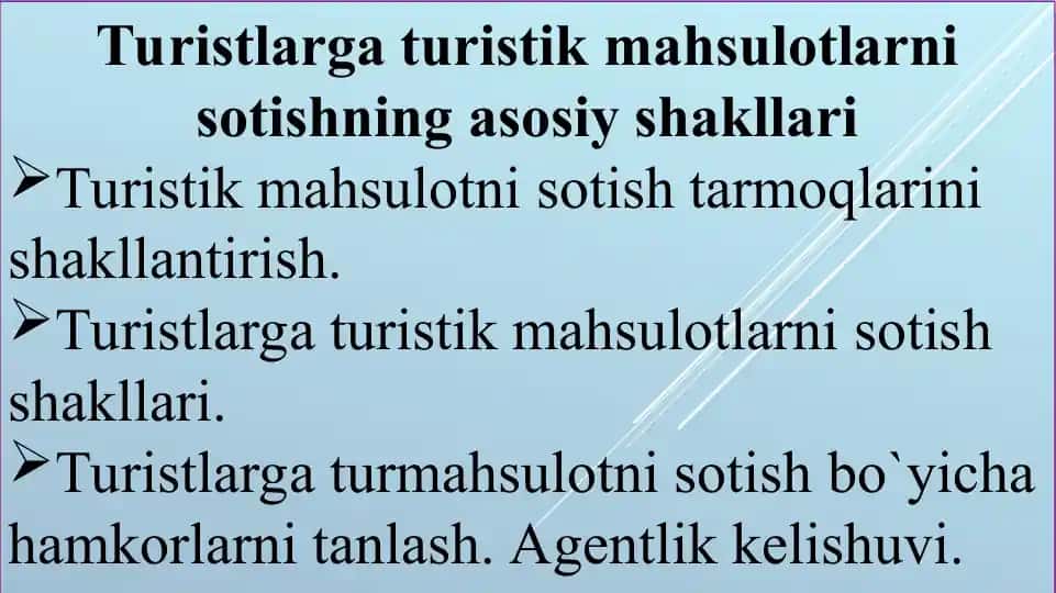 Turistik mahsulotlarni sotishning asosiy shakllari