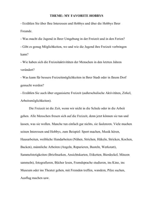 Freizeitaktivitäten und Hobbys