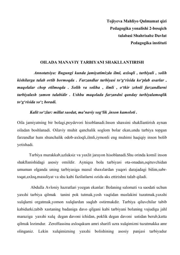 Mahliyo Qulmamat qizi