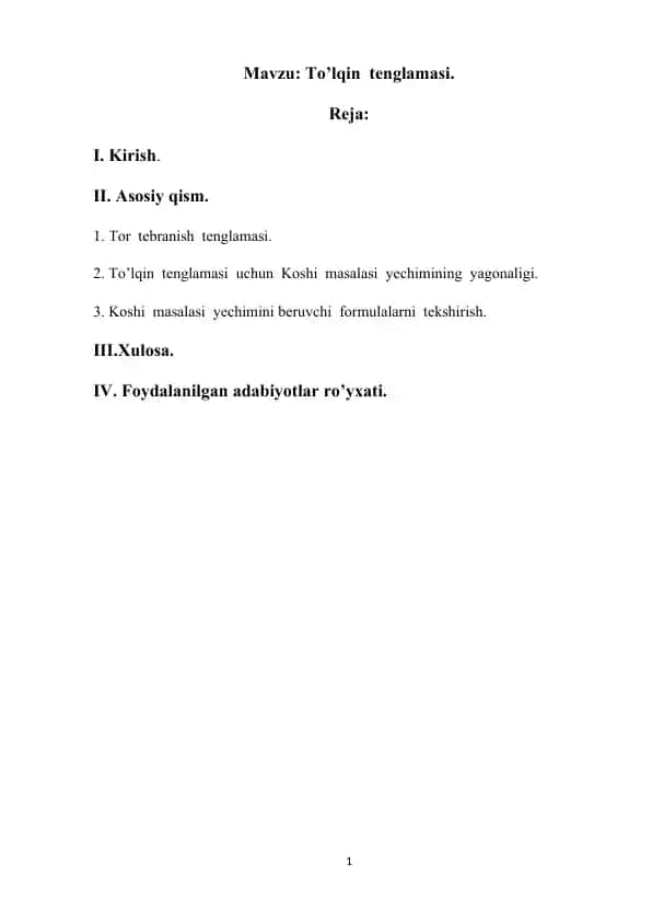 To’lqin tenglamasi kurs ishi