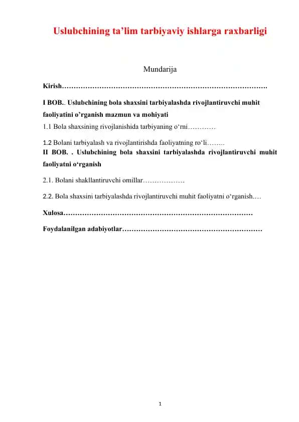 Uslubchining ta’lim tarbiyaviy ishlarga rahbarligi