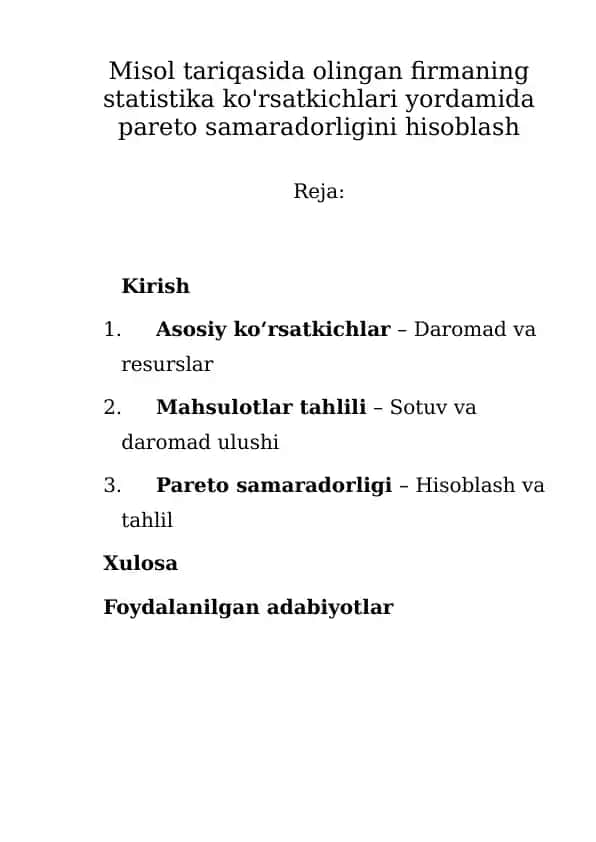 Pareto samaradorligi – Hisoblash va tahlil