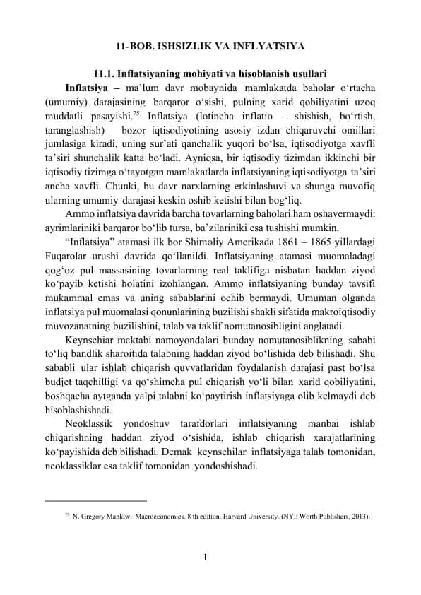 Inflatsiyaning mohiyati va hisoblanish usullari
