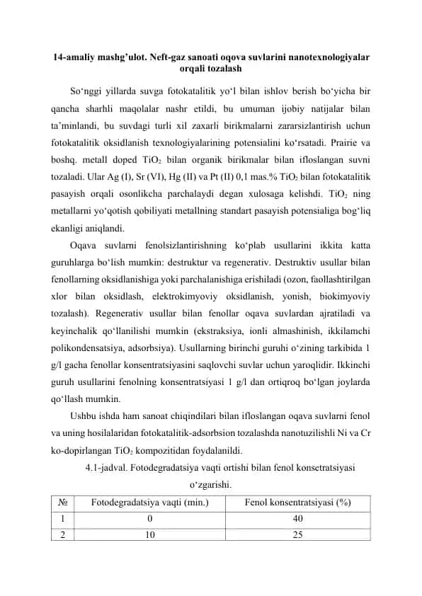 Neft-gaz sanoati oqova suvlarini nanotexnologiyalar orqali tozalash