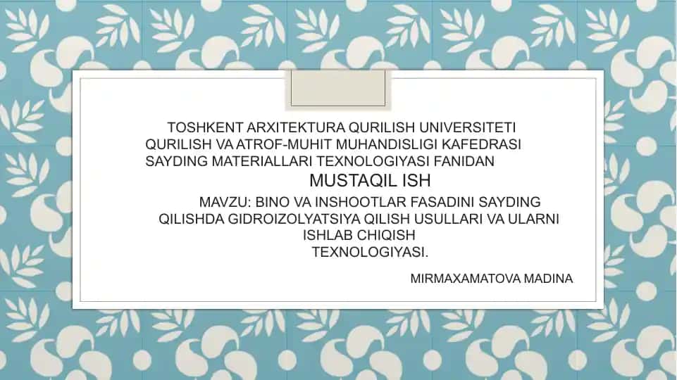 Gidroizolyatsiya materiallari texnologiyasi