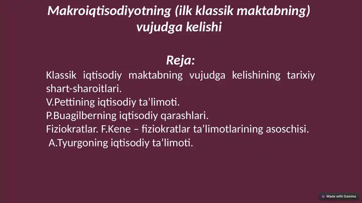 Klassik iqtisodiy maktabning vujudga kelishi
