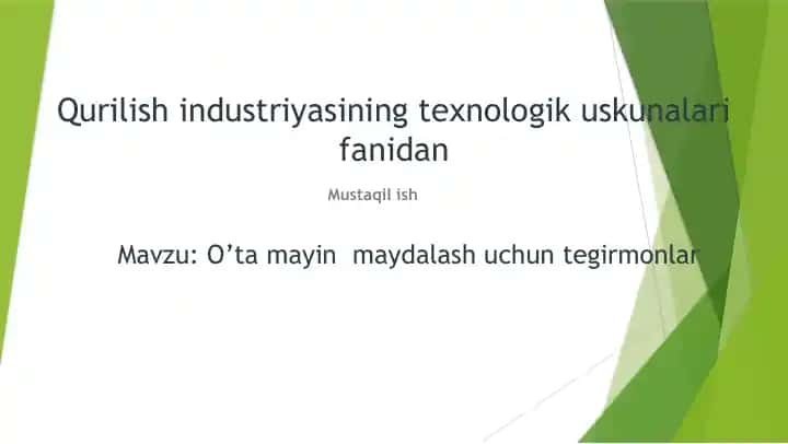 Qurilish industriyasining texnologik uskunalari fanidan Mustaqil ish