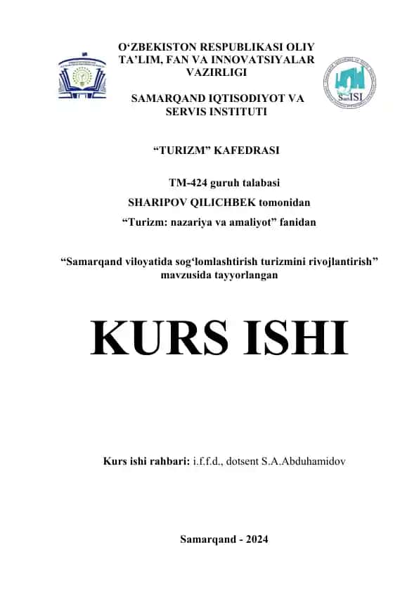 "Samarqand viloyatida sogʻlomlashtirish turizmini rivojlantirish"