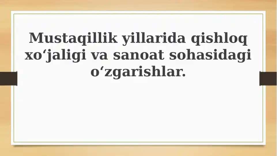 Qishloq xoʻjaligidagi islohotlar va rivojlanish