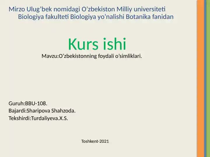 O’zbekistonning foydali o’simliklari