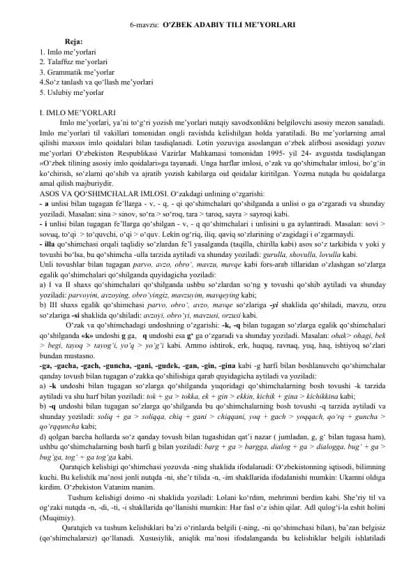 O'zbek Adabiy Tili Me'yorlari