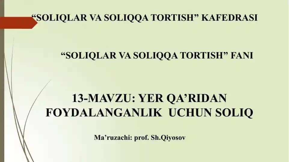 Yerqa‘ridan Foydalanganlik uchun Soliq