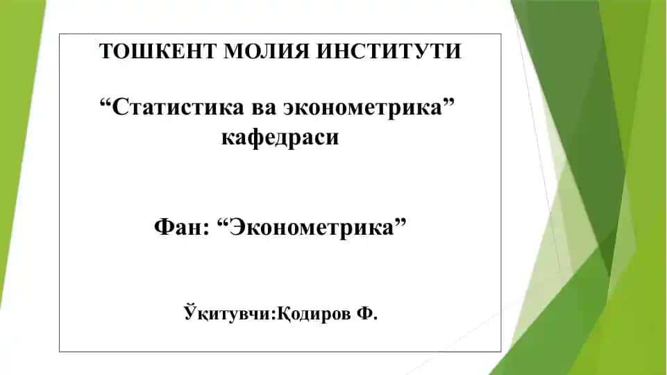 Statisitika va ekonometrika. Chiziqsiz regressiya modellari