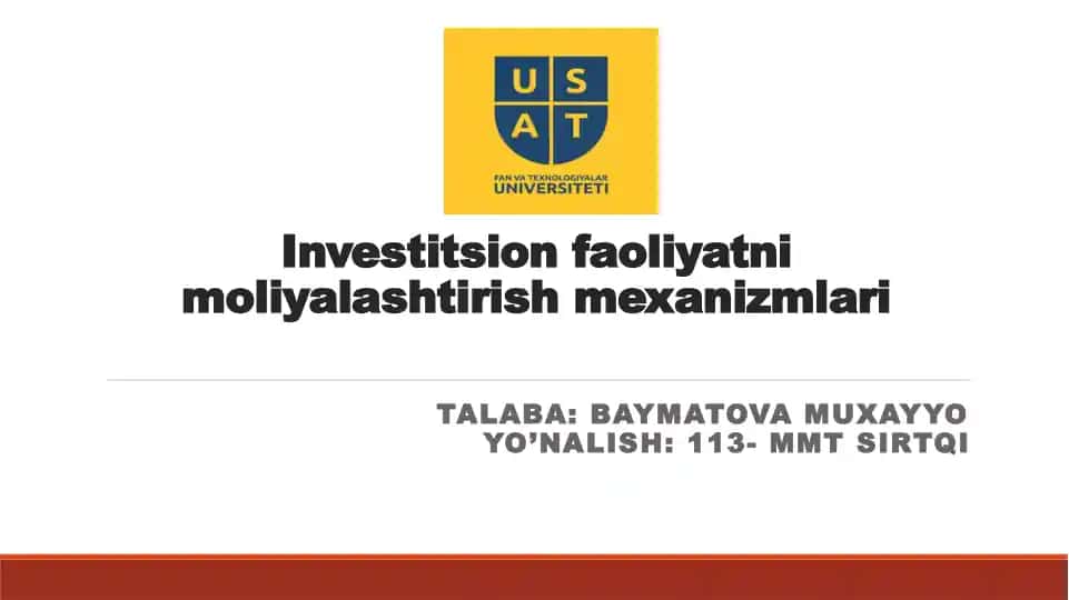 Investitsion faoliyatni moliyalashtirish mexanizmlari