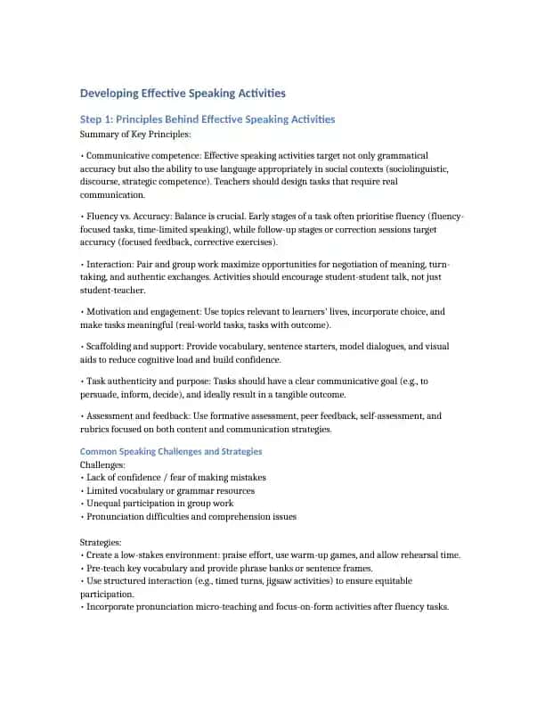 Developing Effective Speaking Activities
