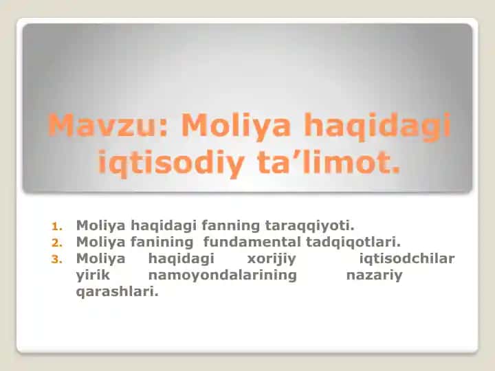 Moliya haqidagi iqtisodiy ta’limot