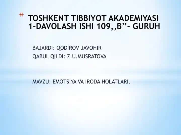 Emotsiya va Iroda Holatlari