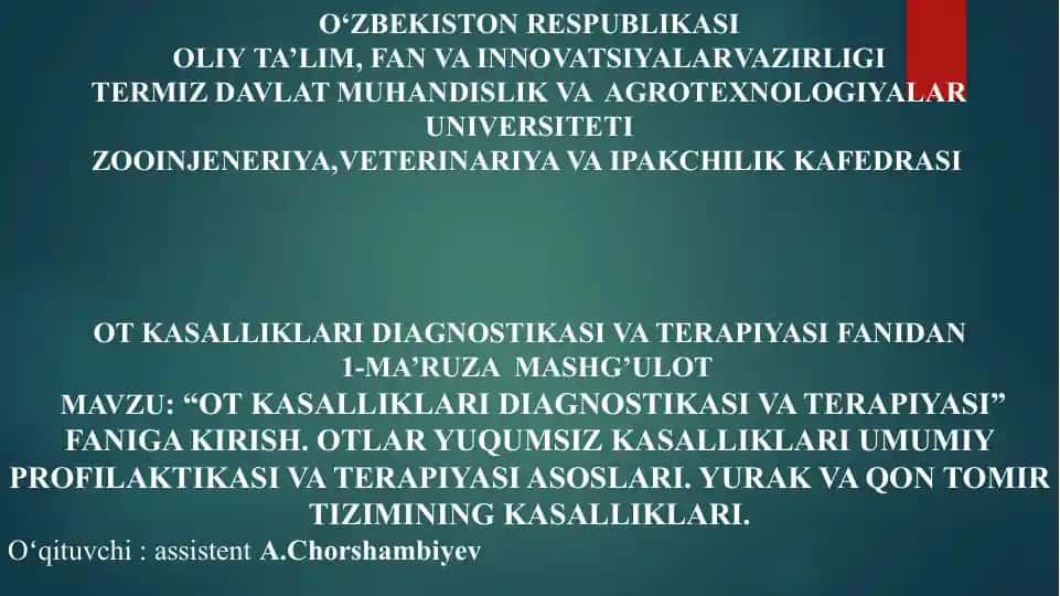 OT KASALLIKLARI DIAGNOSTIKASI VA TERAPIYASI