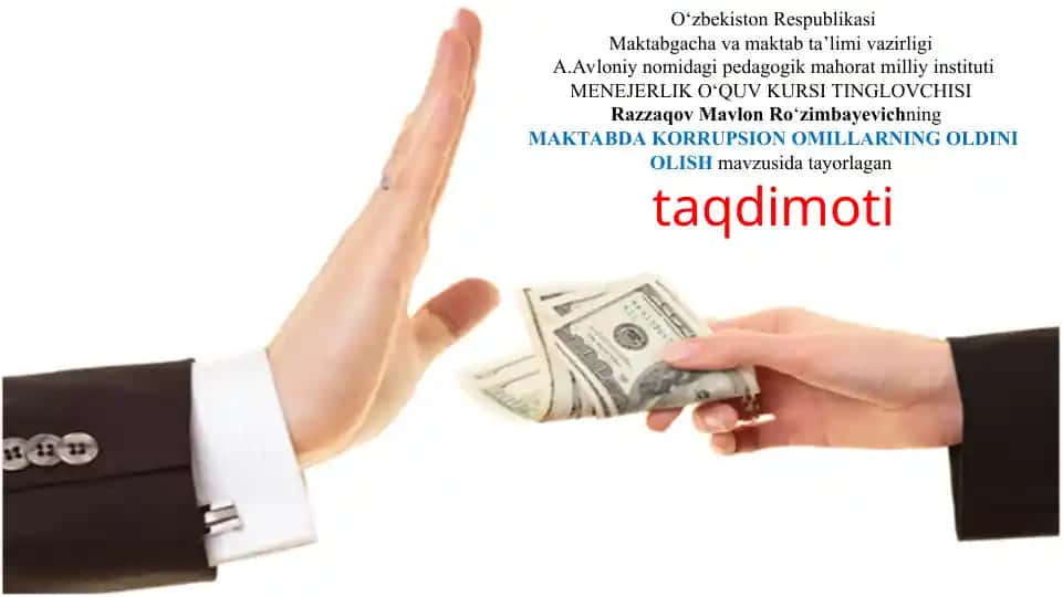 Maktabda korrupsion omillarning oldini olish