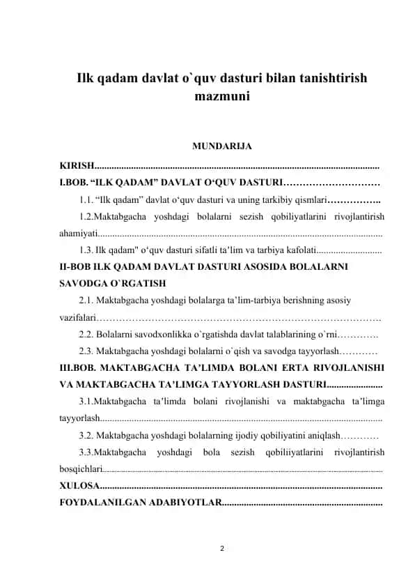 Ilk qadam davlat o‘quv dasturi