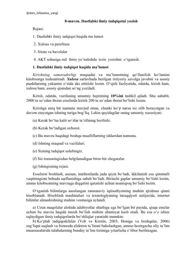 Dastlabki Ilmiy Tadqiqotni Yozish