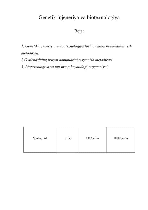 Genetik injeneriya va biotexnologiya