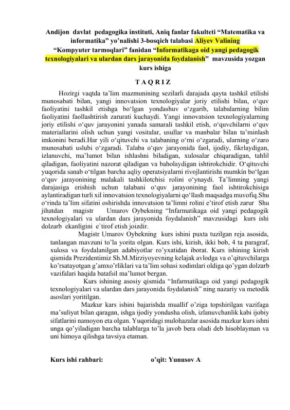 Yangi pedagogik texnologiyalar va ulardan dars jarayonida foydalanish
