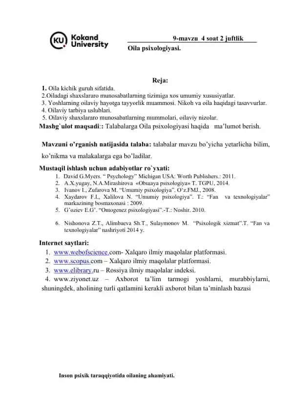 Oila psixologiyasi bo‘yicha taqdimot