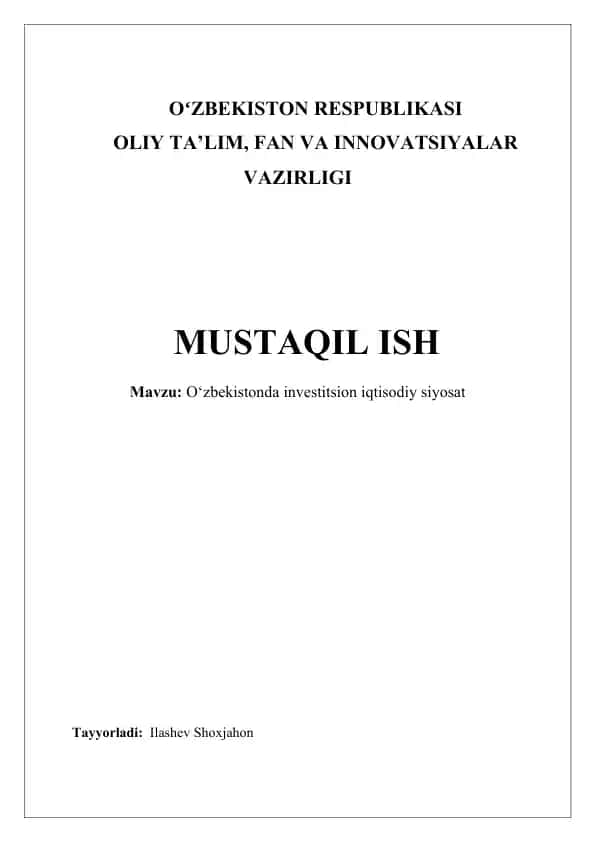 Oʻzbekistonda investitsion iqtisodiy siyosat