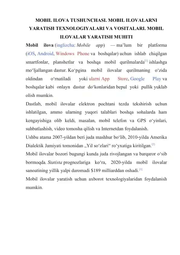 Mobil ilova tushunchasi
