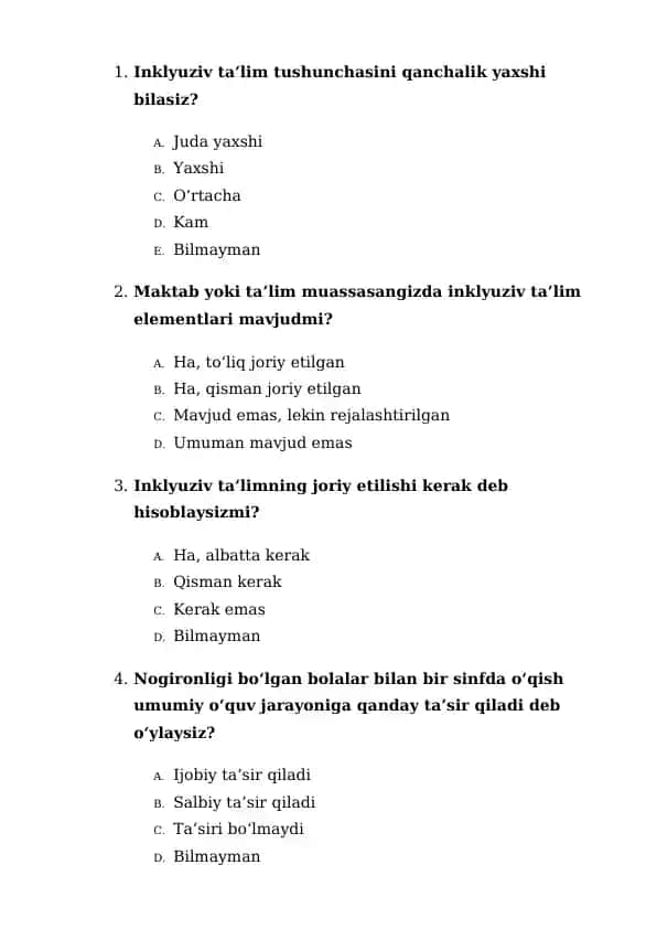 Inklyuziv ta’lim tushunchasi