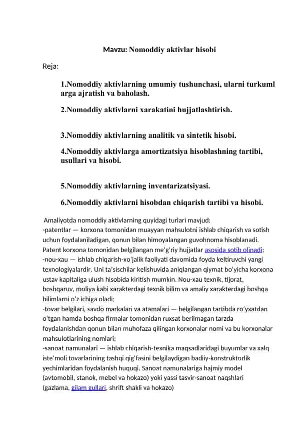 Nomoddiy aktivlar hisobi