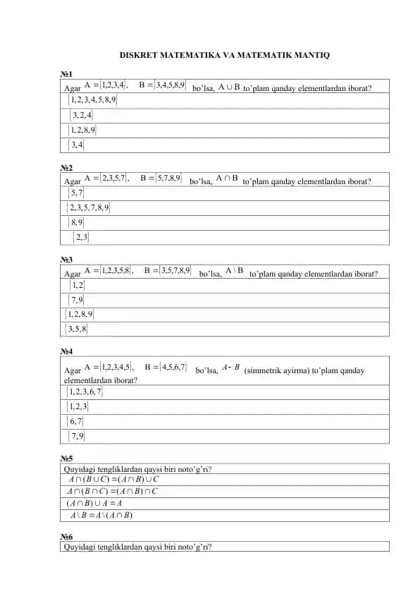 Diskret matematika va matematik mantiq