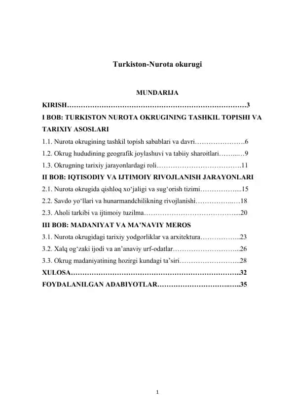 Turkiston-Nurota okurugi kurs ishi