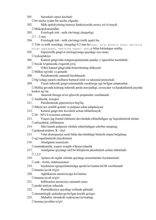 Stomatologiya kasalliklari va davolash bo‘yicha savol-javob to‘plami