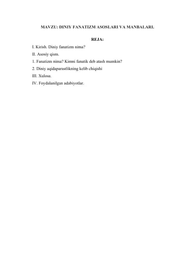 Diniy Fanatizm Asoslari va Manbalari