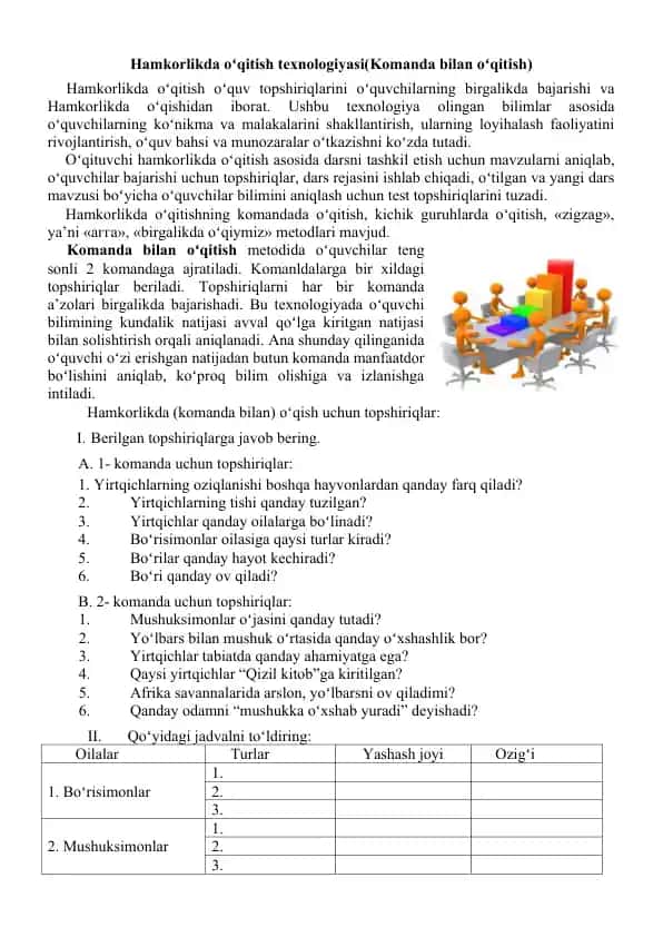 Hamkorlikda oʻqitish texnologiyasi(Komanda bilan oʻqitish)