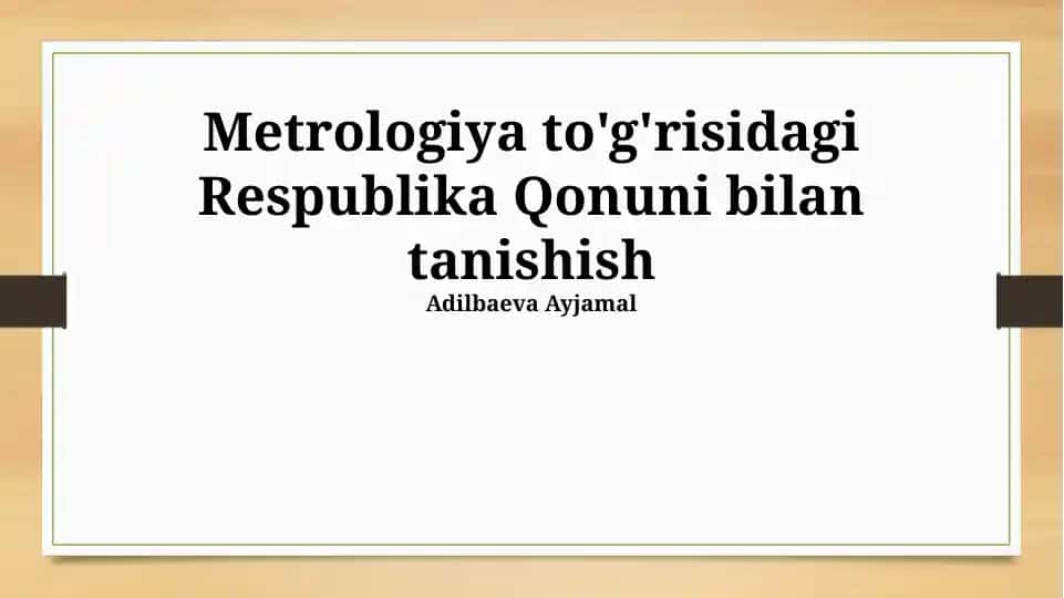 Metrologiya to'g'risidagi Respublika Qonuni taqdimoti