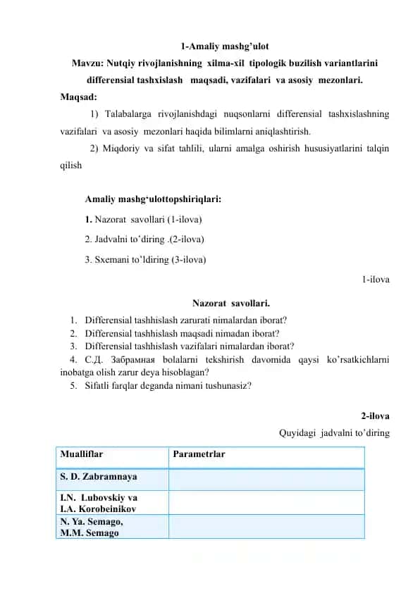 Differensial tashhislashning xilma-xil tipologik buzilish variantlarini differensial tashxislash