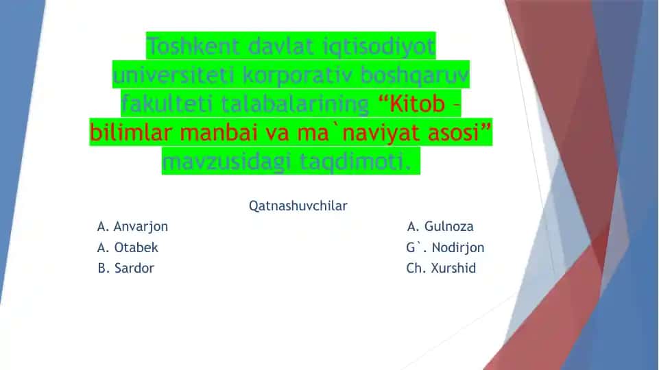 Kitob–bilimlar manbai va ma`naviy atasos