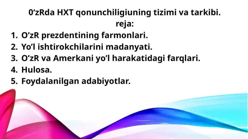 O'zbekiston Respublikasi yo'l harakati xavfsizligini ta'minlash tizimining huquqiy asoslari