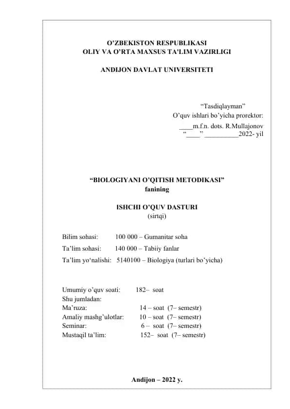 "Biologiyani O’qitish Metodikasi"
