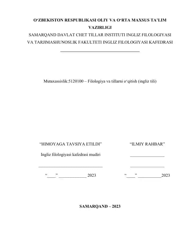 Ingliz tilini o‘qitishda kommunikativ yondashuv bo‘yicha kurs ishi